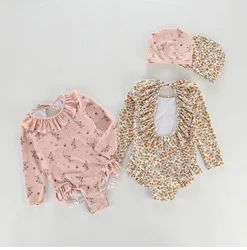 Milangel traje de baño floral una pieza para niña con volantes