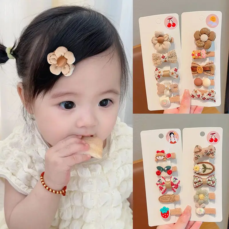 Pinzas de pelo de felpa con lazo para niña y bebé – Color beige y café - imagen 3