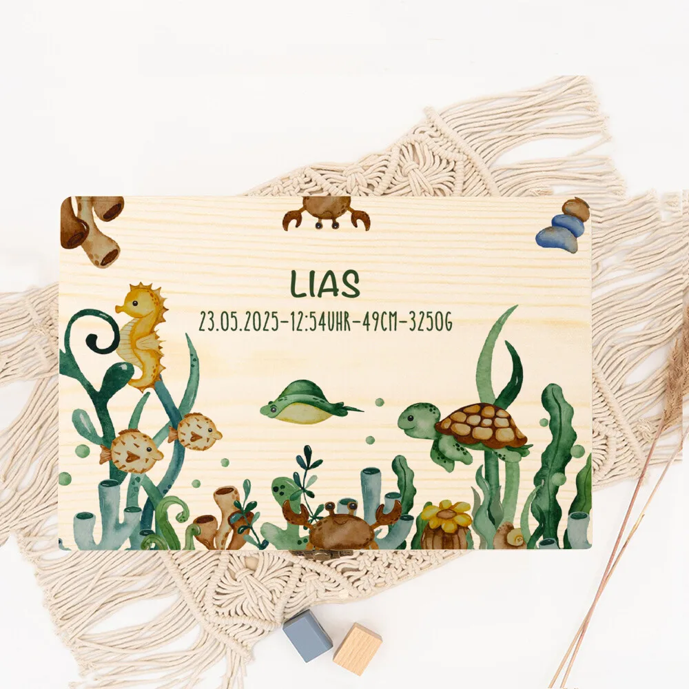 Caja de recuerdos personalizada con criaturas marinas para bebé