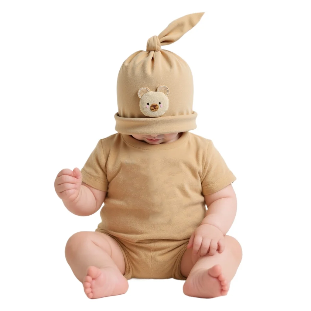 Gorro bebé con cola de oso suave en algodón para invierno unisex - imagen 2