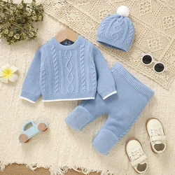 Conjunto de bebé azul con jersey y pantalón cálido de lana invierno