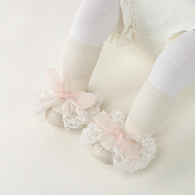 Calcetines niña primeros pasos – Piel antideslizante con lazo - imagen 3