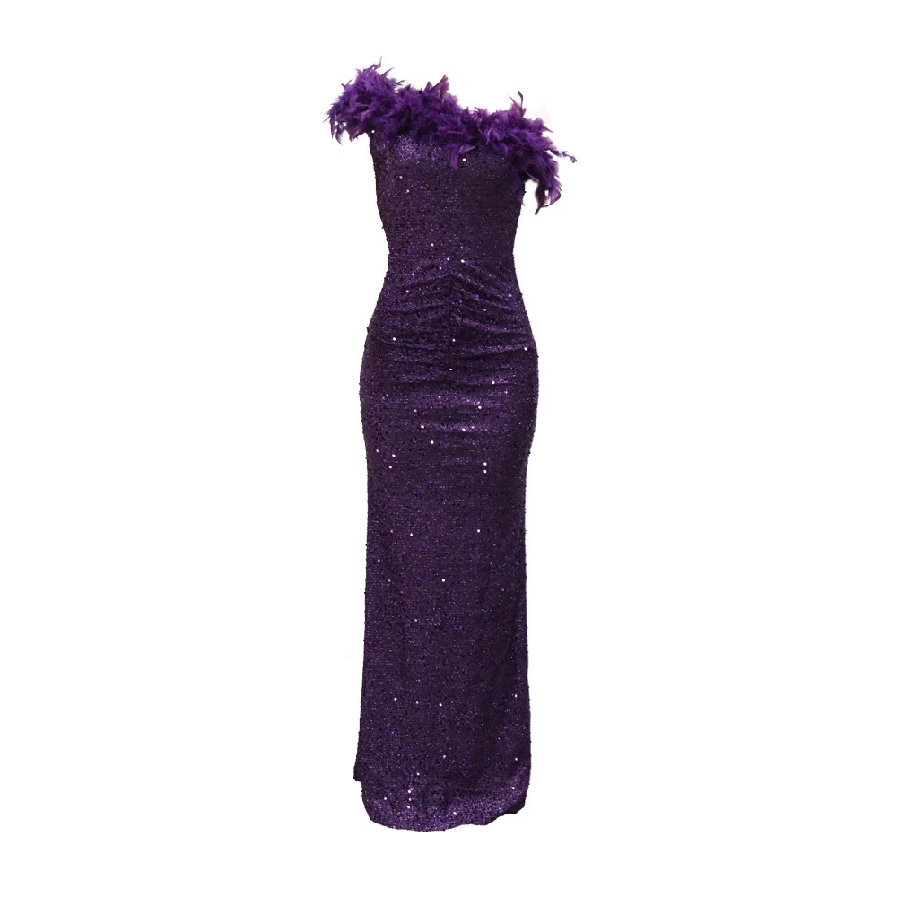 Vestido de maternidad elegante un hombro con lentejuelas y plumas - imagen 3