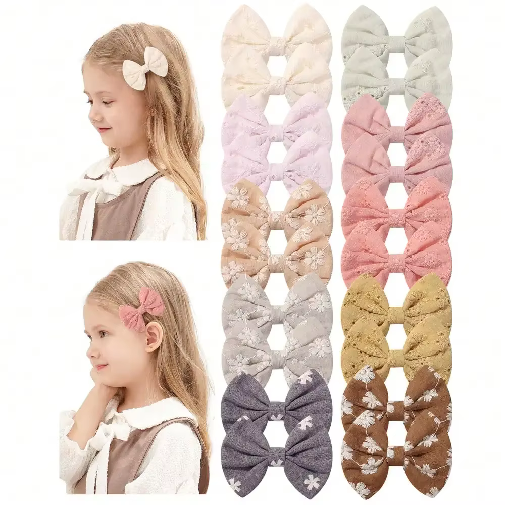 Pinzas para el cabello infantil con lazo bordado floral - imagen 2
