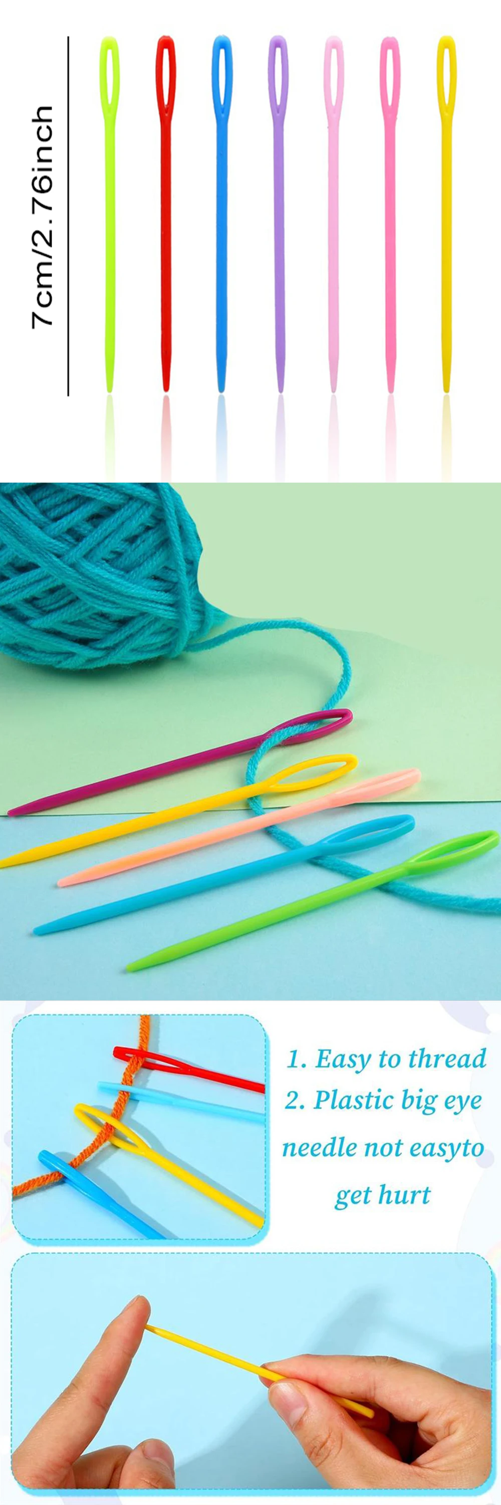 Agujas de plástico de colores para manualidades