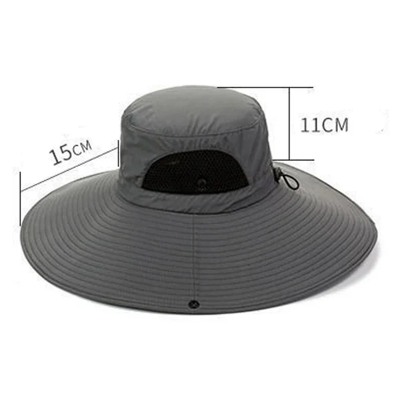 Sombrero de pesca anti-UV ala grande plegable con cuerda antiviento