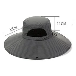 Sombrero de pesca anti-UV ala grande plegable con cuerda antiviento
