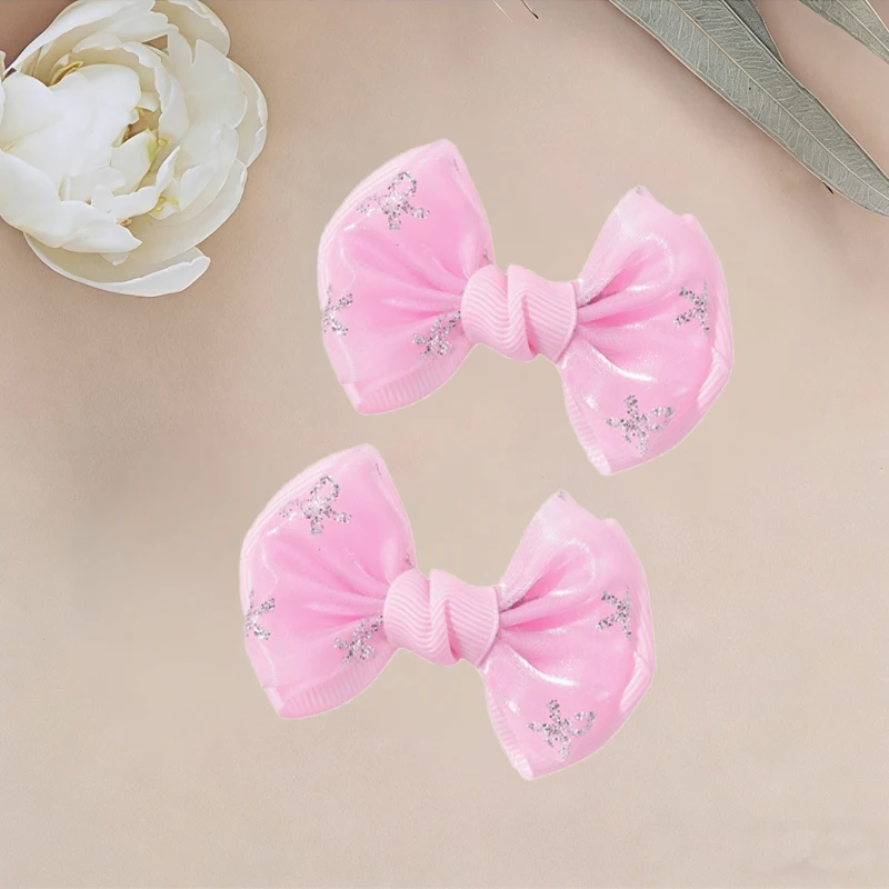 Pinzas para el cabello con lazo brillante de organza estilo fiesta - imagen 2