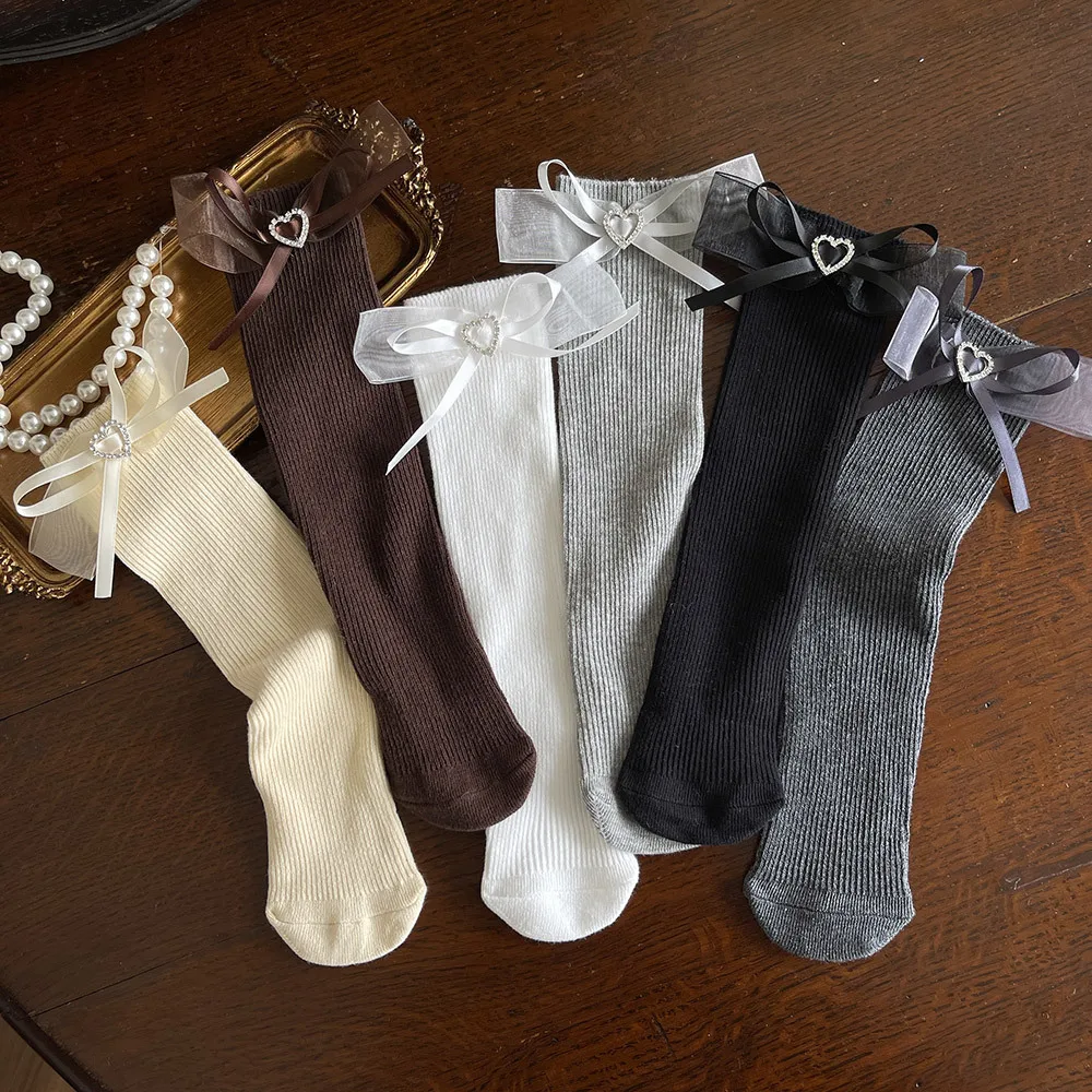 Calcetines de princesa para niñas con lazo de corazón