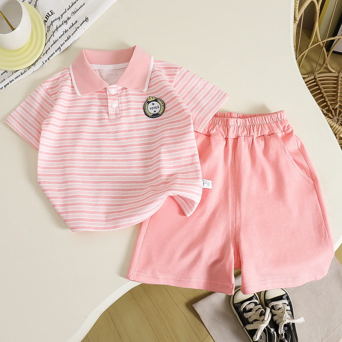 Conjunto de verano para bebé con polo de manga corta y pantalón