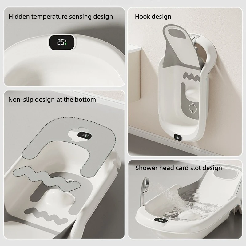 Bañera de bebé plegable con asiento reclinable antideslizante - imagen 4