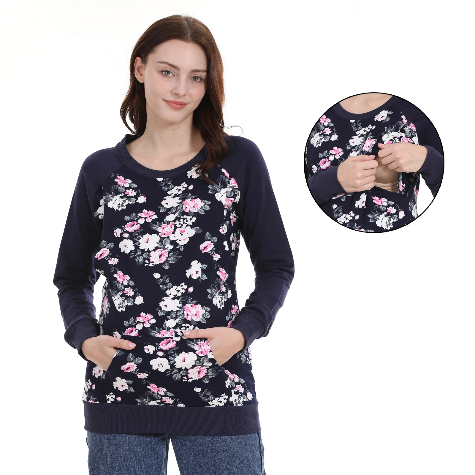 Sudadera de lactancia manga larga floral para otoño e invierno - imagen 5