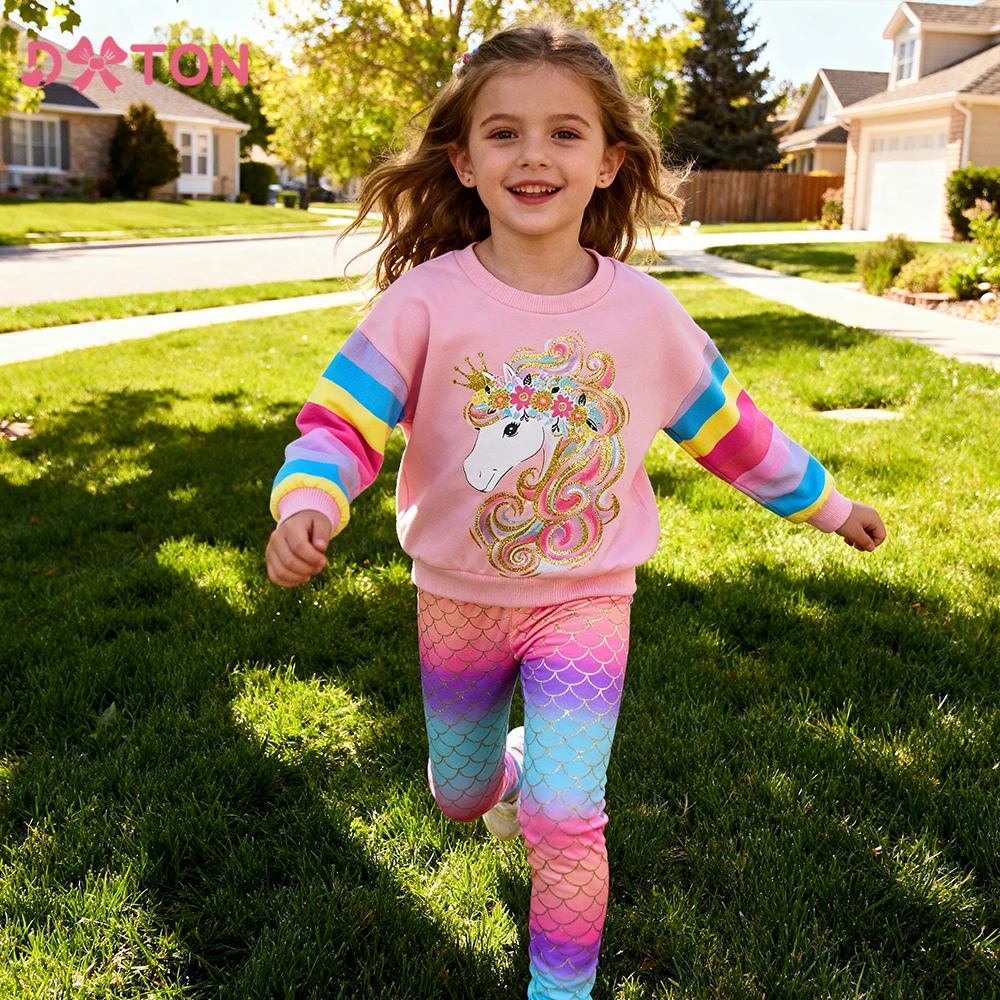 DXTON Conjunto infantil de jersey y pantalón arcoíris para invierno - imagen 5