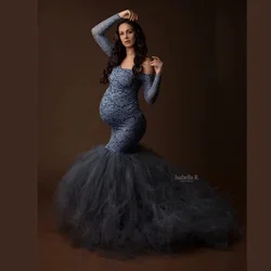 Vestido de encaje premamá sin hombros – Elegante