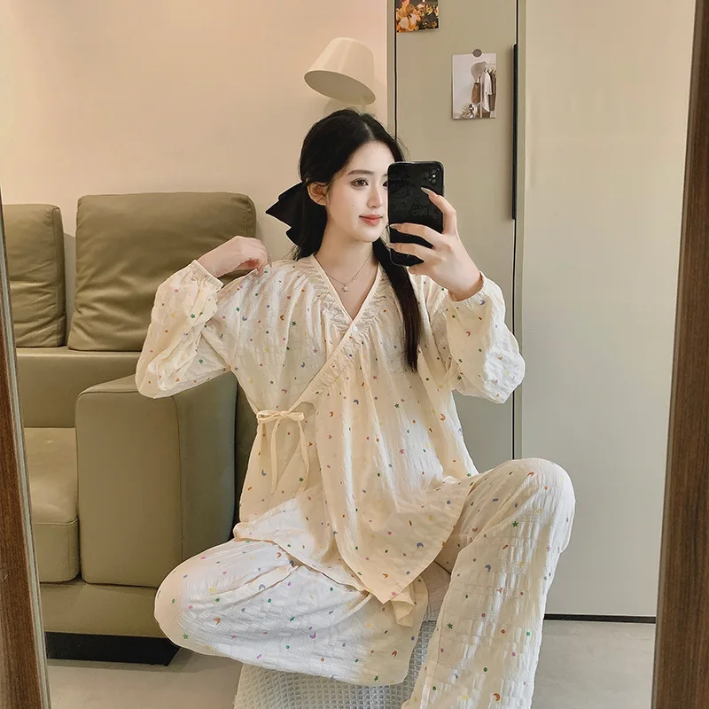 Pijama de lactancia algodón fino y holgado para otoño - imagen 3