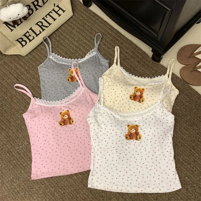Camisola sin mangas de rayón con estampado floral de osito - imagen 5