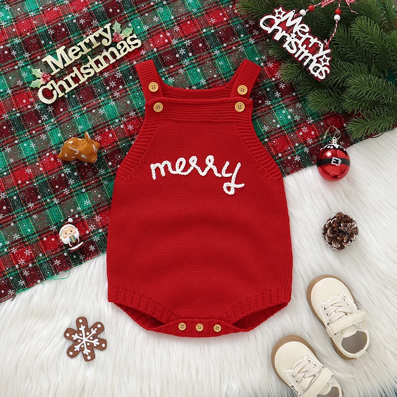Body bebé de punto navideño rojo sin mangas para invierno