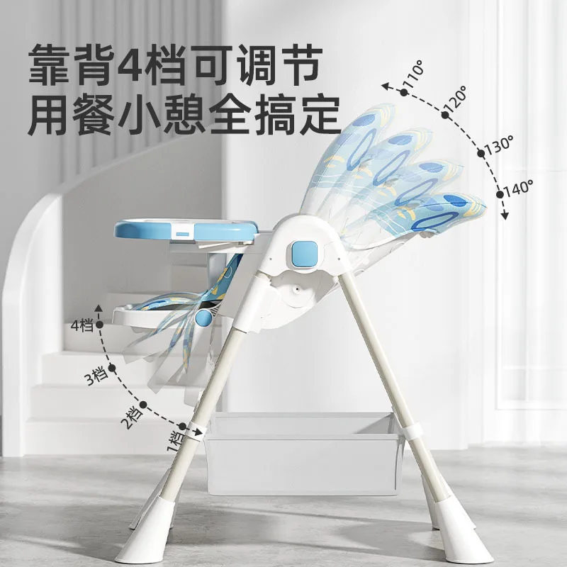 Silla alta para bebé reclinable y ajustable, plegable para comedor - imagen 3