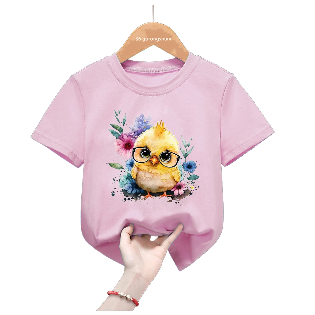 Camiseta infantil de verano con estampado de pollito – Colores pastel - imagen 4
