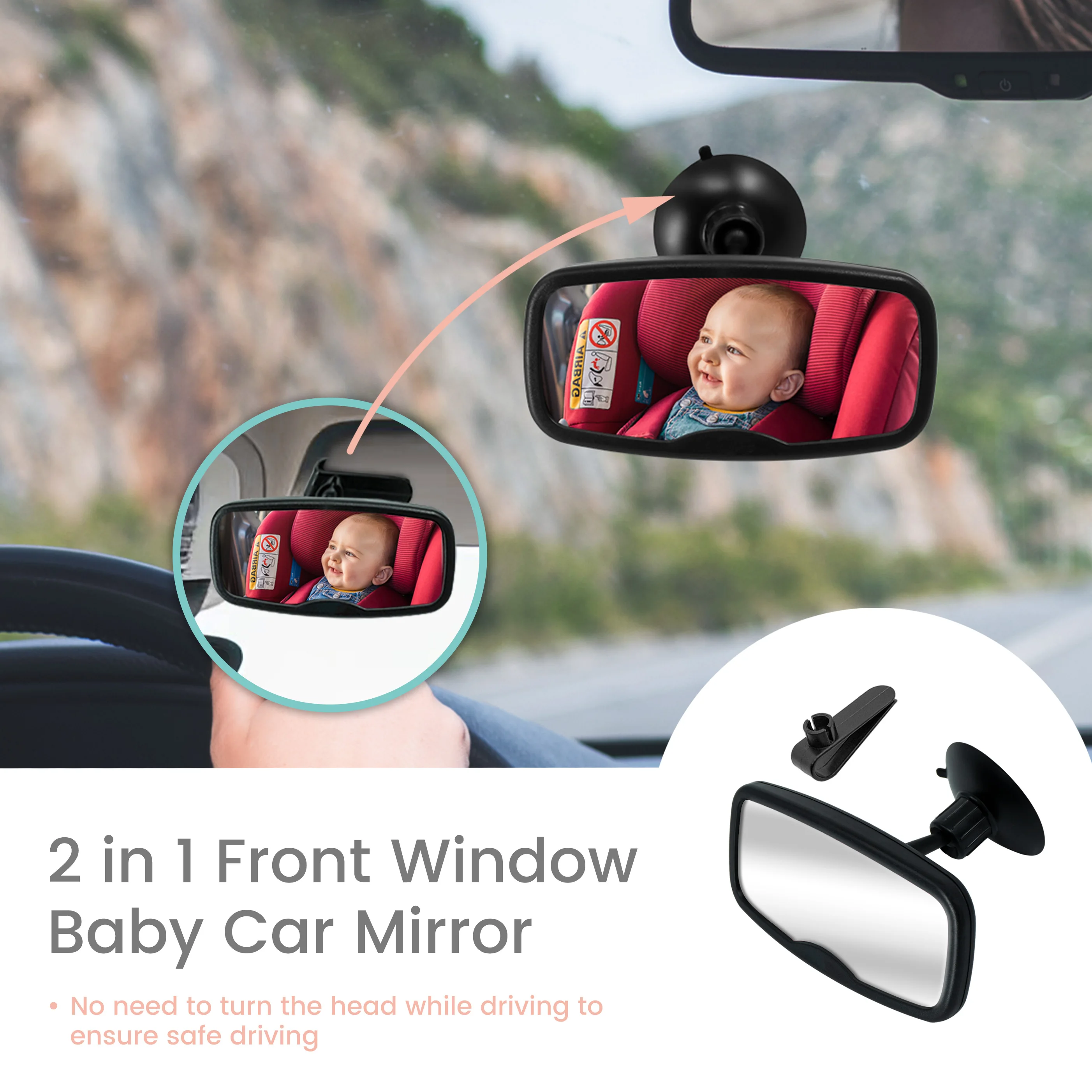 Espejo de asiento de coche ajustable 360° con ventosas