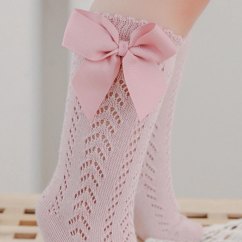 Calcetines largos con lazo para niña – Verano transpirable de algodón suave