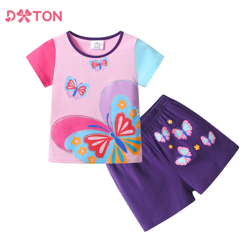 DXTON Conjunto de verano para niña con blusa y shorts de mariposas - imagen 3