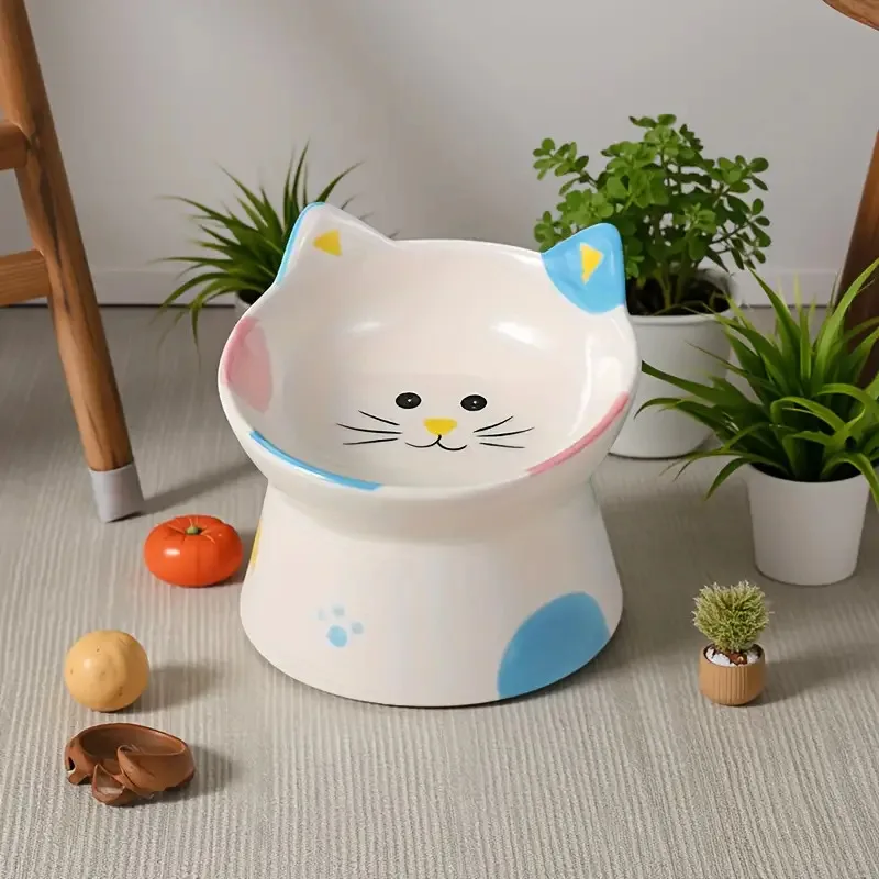 Plato elevado para gatos de cerámica con base baja anti bigotes - imagen 4