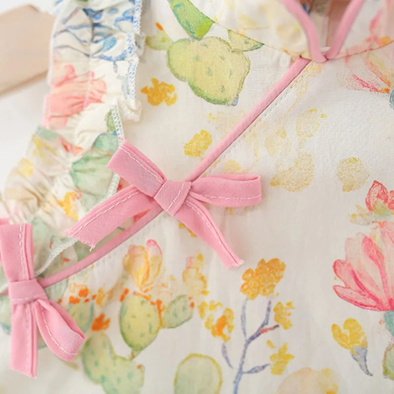 Vestido de verano niña de algodón sin mangas con flores y lazo - imagen 2