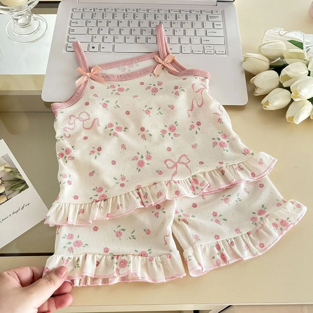 Conjunto de verano Somenie para niña vestido floral y pantalón corto