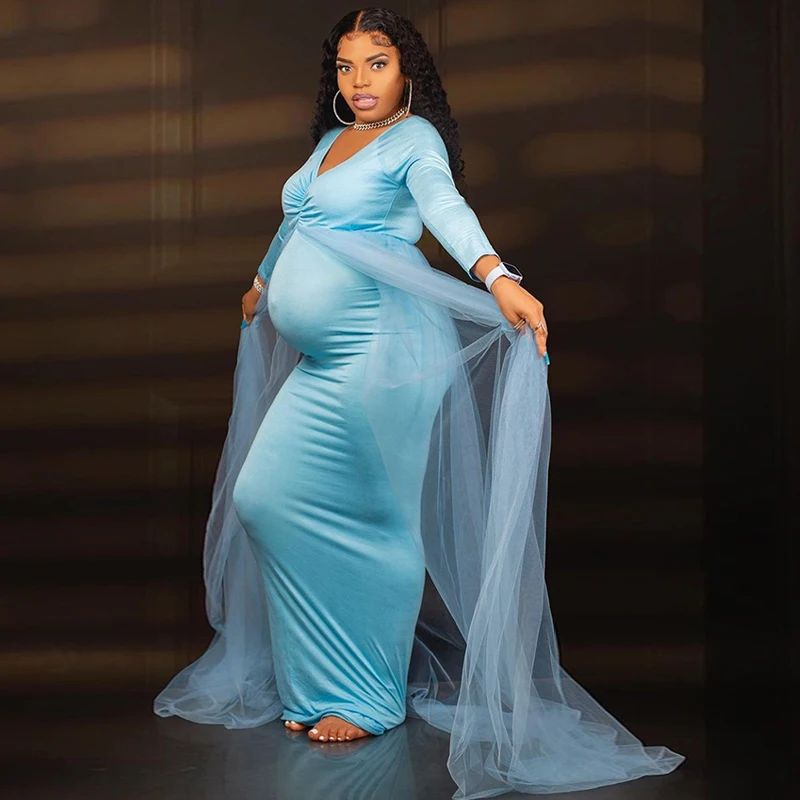 Vestido de maternidad para bautizo, manga larga y cola - imagen 5
