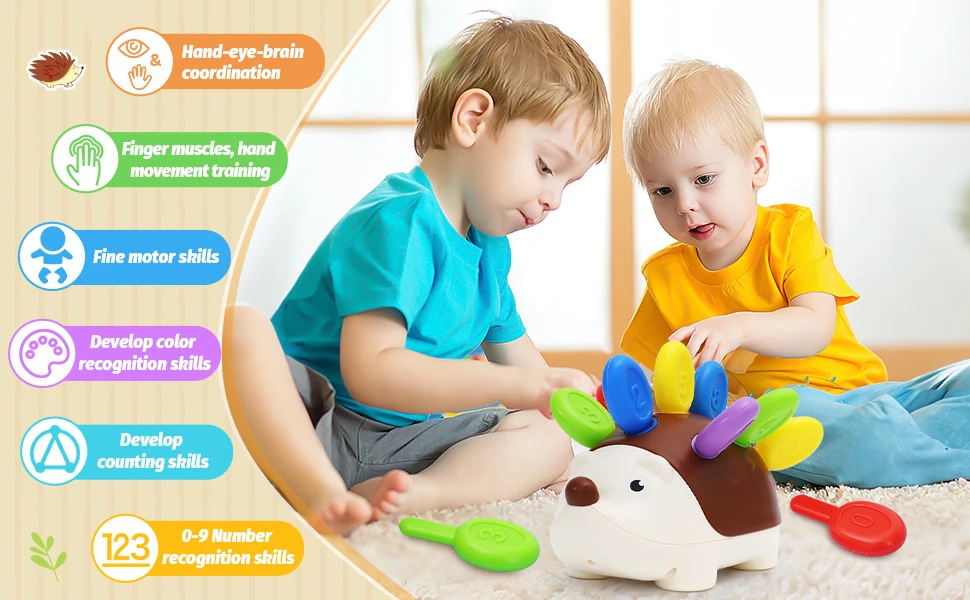 Set de juguetes sensoriales de erizo con piezas de madera y tela