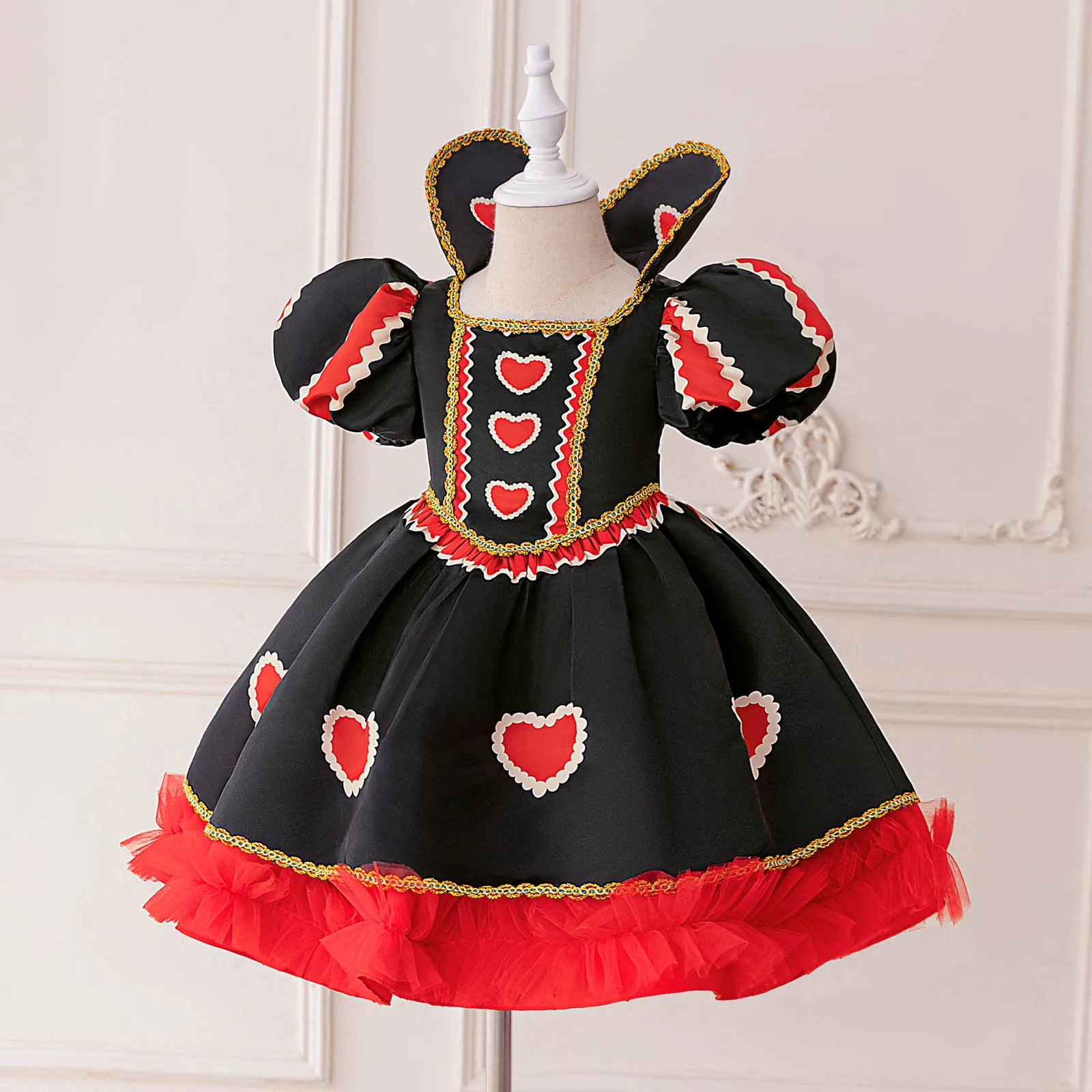 Disfraz Reina de Corazones rojo niña – Tutú malla manga corta - imagen 5