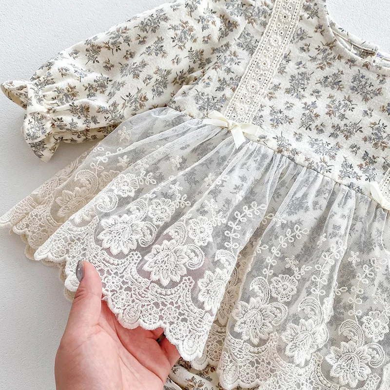 MILANCEL Vestido de encaje para niña – Mameluco floral con sombrero - imagen 5