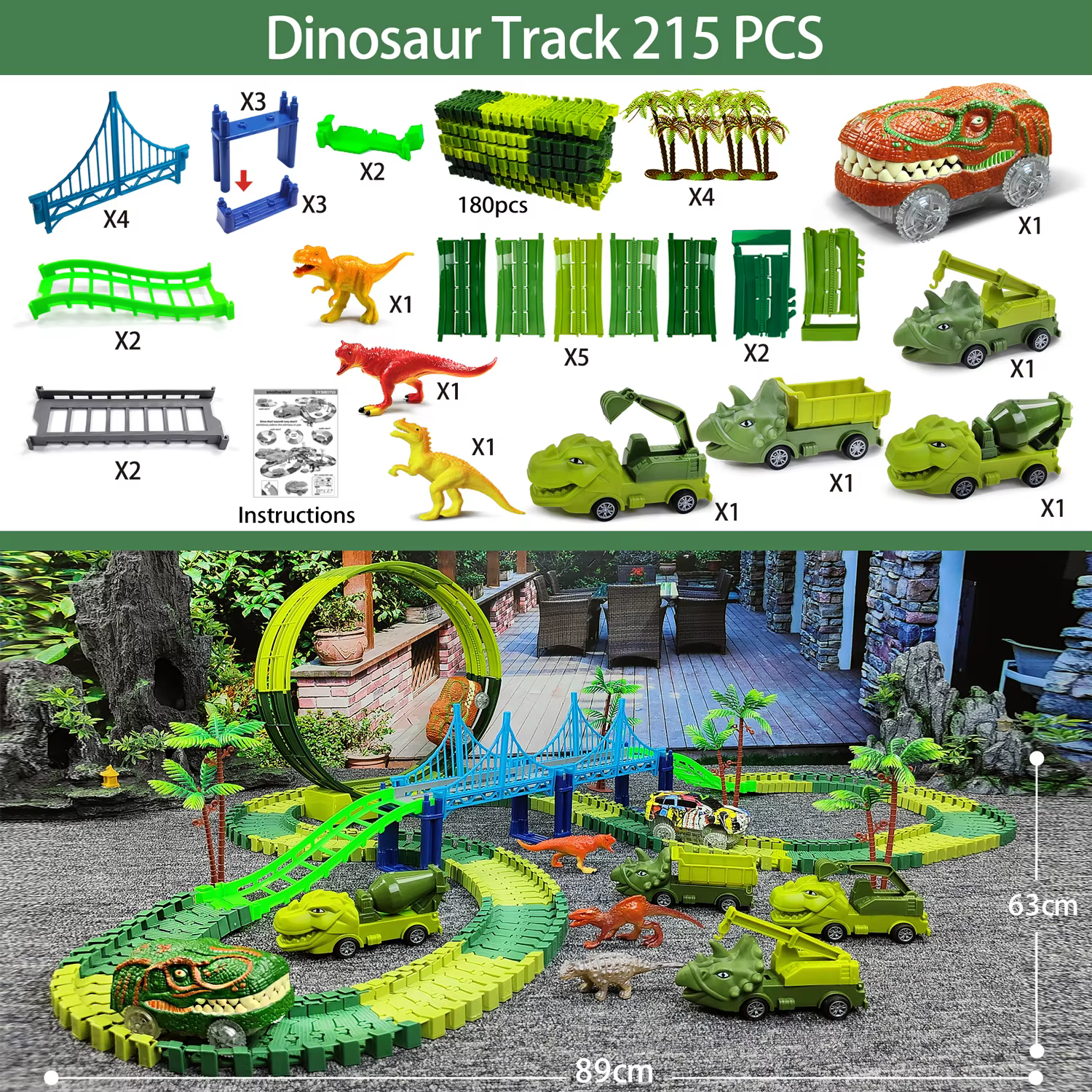 Pista de dinosaurio eléctrica con coche y vía