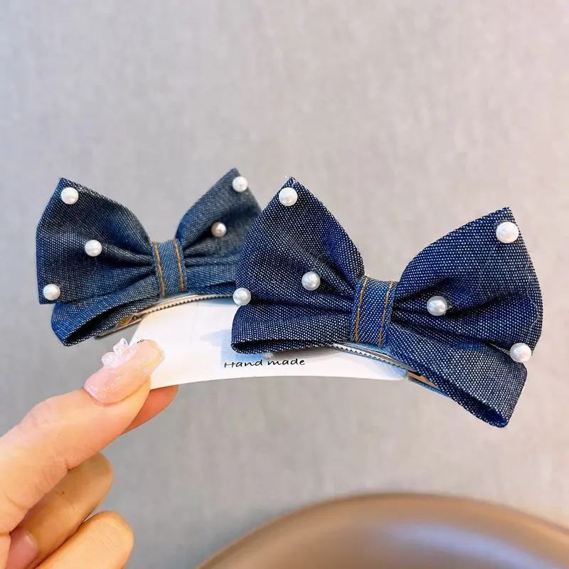 Pinzas para el pelo con lazo vaquero y perlas de niña - imagen 3