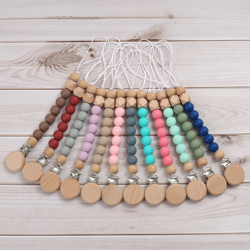 Cadena chupete silicona para bebé mordedor – Madera y colorido - imagen 2