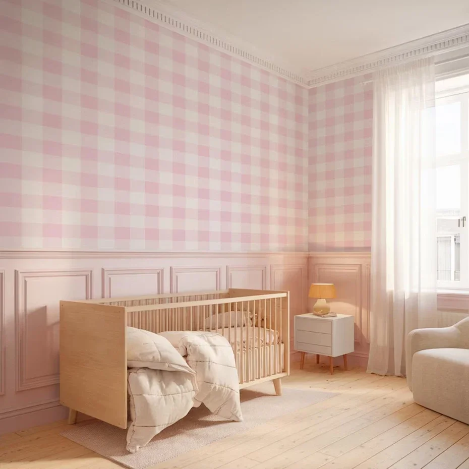 Papel pintado cuadros rosa y verde – Impermeable, fácil de pegar