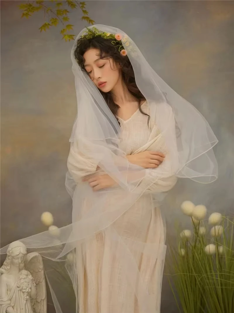 Vestido de maternidad de cáñamo para sesión de fotos con tocado - imagen 3