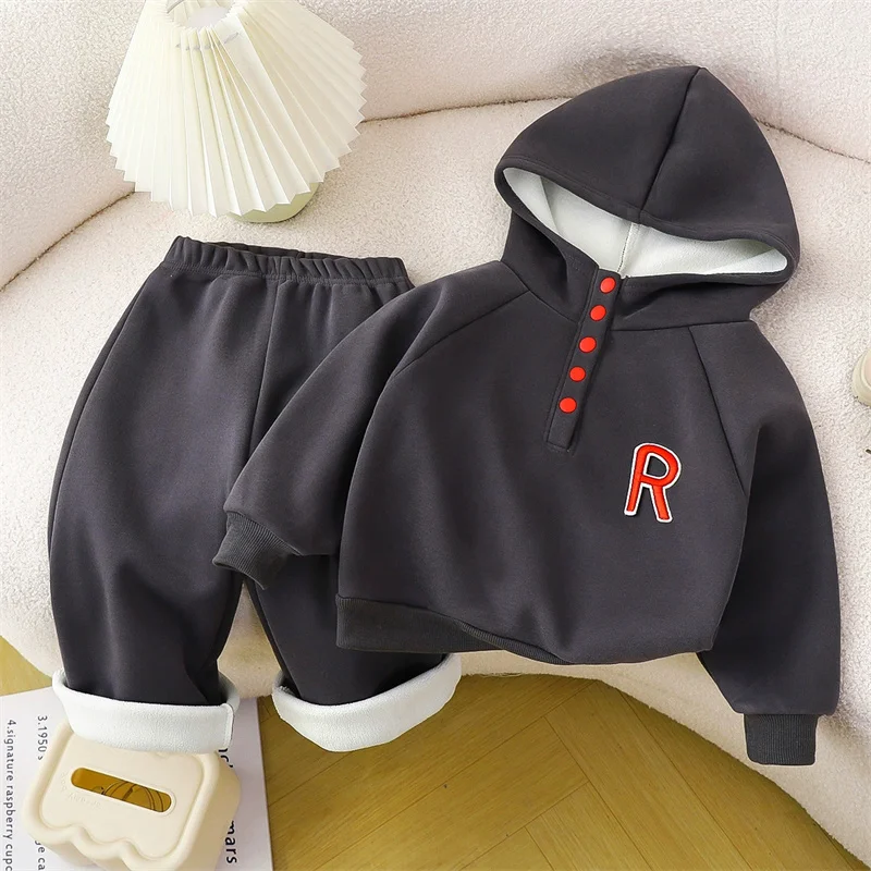 Conjunto de invierno para niños de lana con capucha tipo chándal - imagen 4