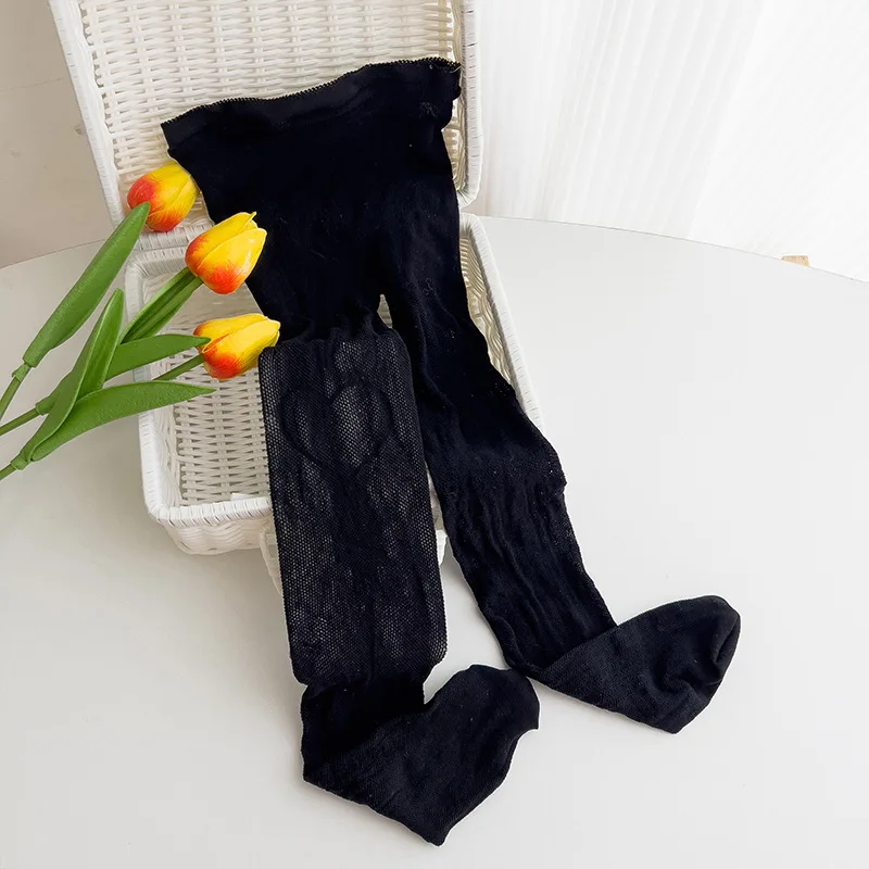 Pantimedias de encaje para niña corazones negro y blanco finas verano - imagen 5