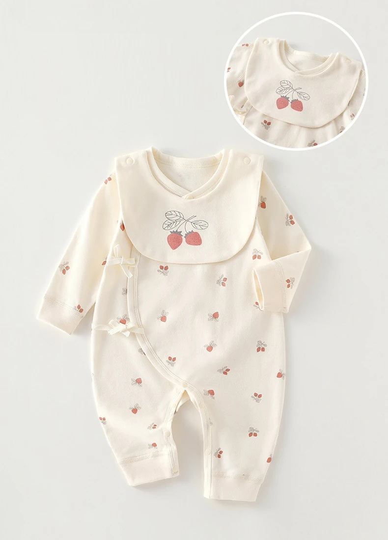Pelele de algodón estampado para recién nacido con babero incluido