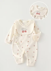 Pelele de algodón estampado para recién nacido con babero incluido