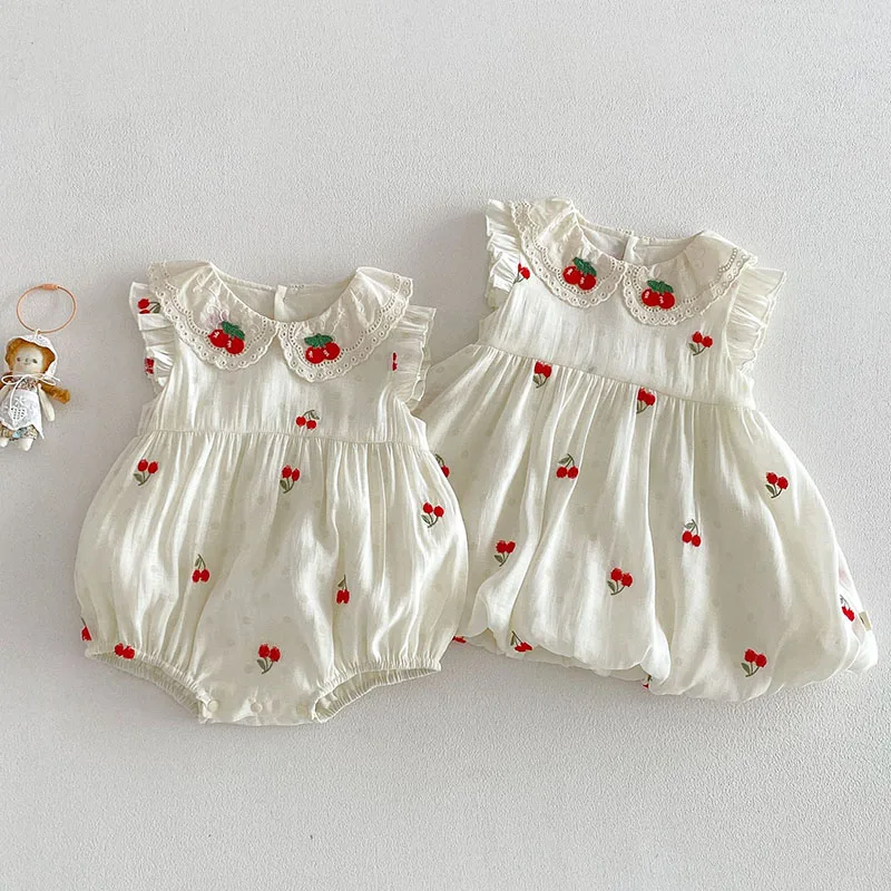 MILANCEL Mono de Verano Bebé con Encaje – Estampado Cereza 3-24 Meses - imagen 4