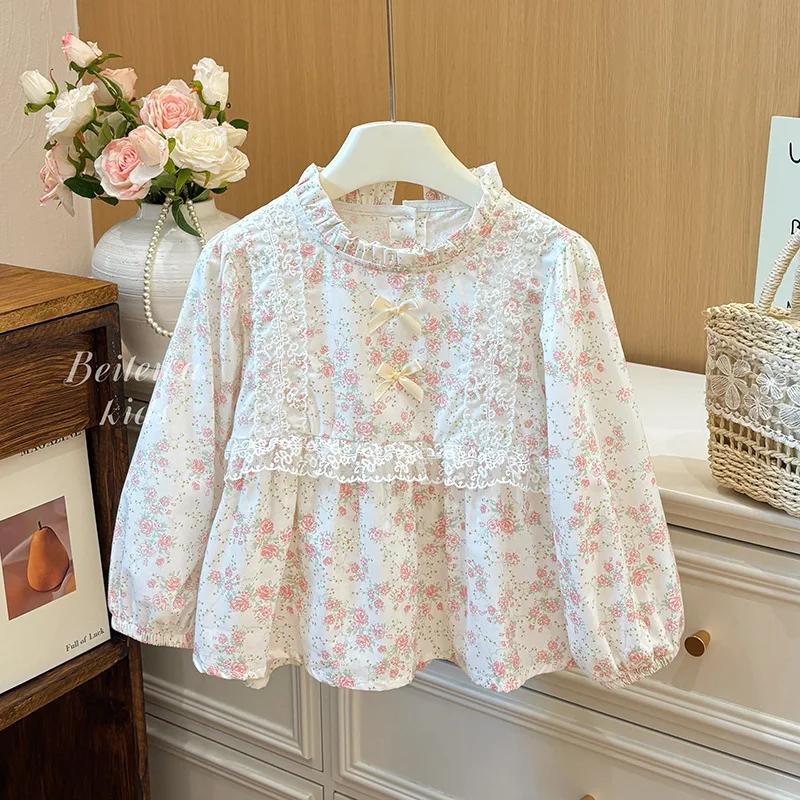 Camisa floral de algodón con lazo para niña - imagen 5