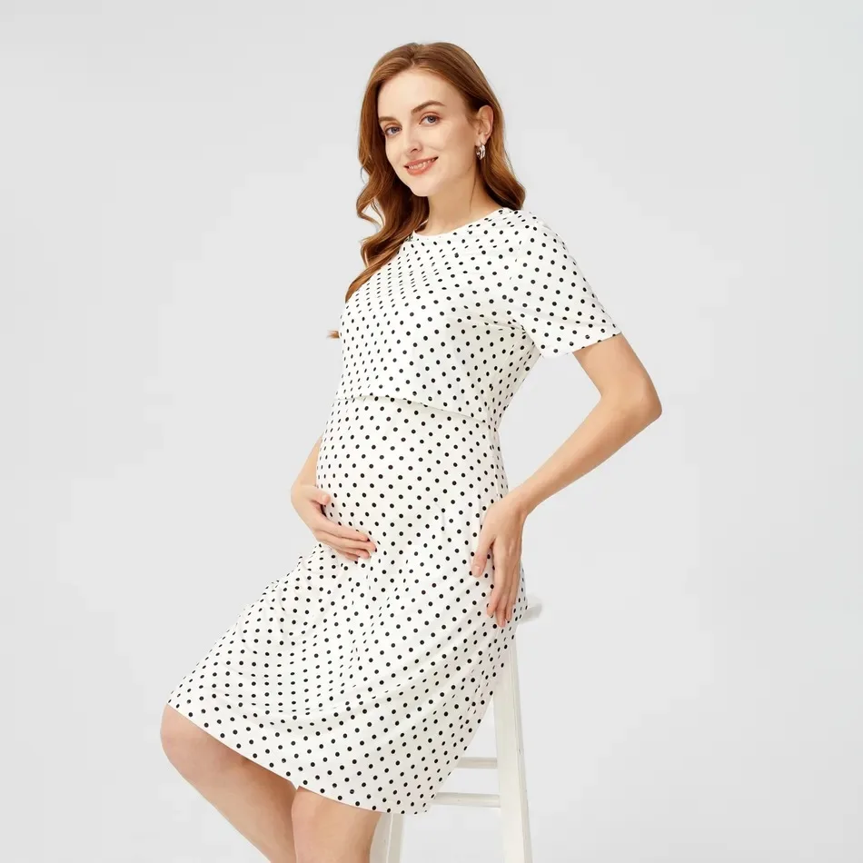 Vestido de lactancia lunares midi elegante manga corta - imagen 2