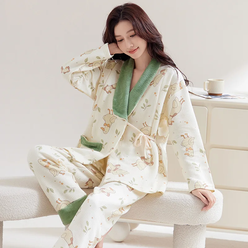 Pijamas de lactancia de algodón acolchado para otoño invierno - imagen 4