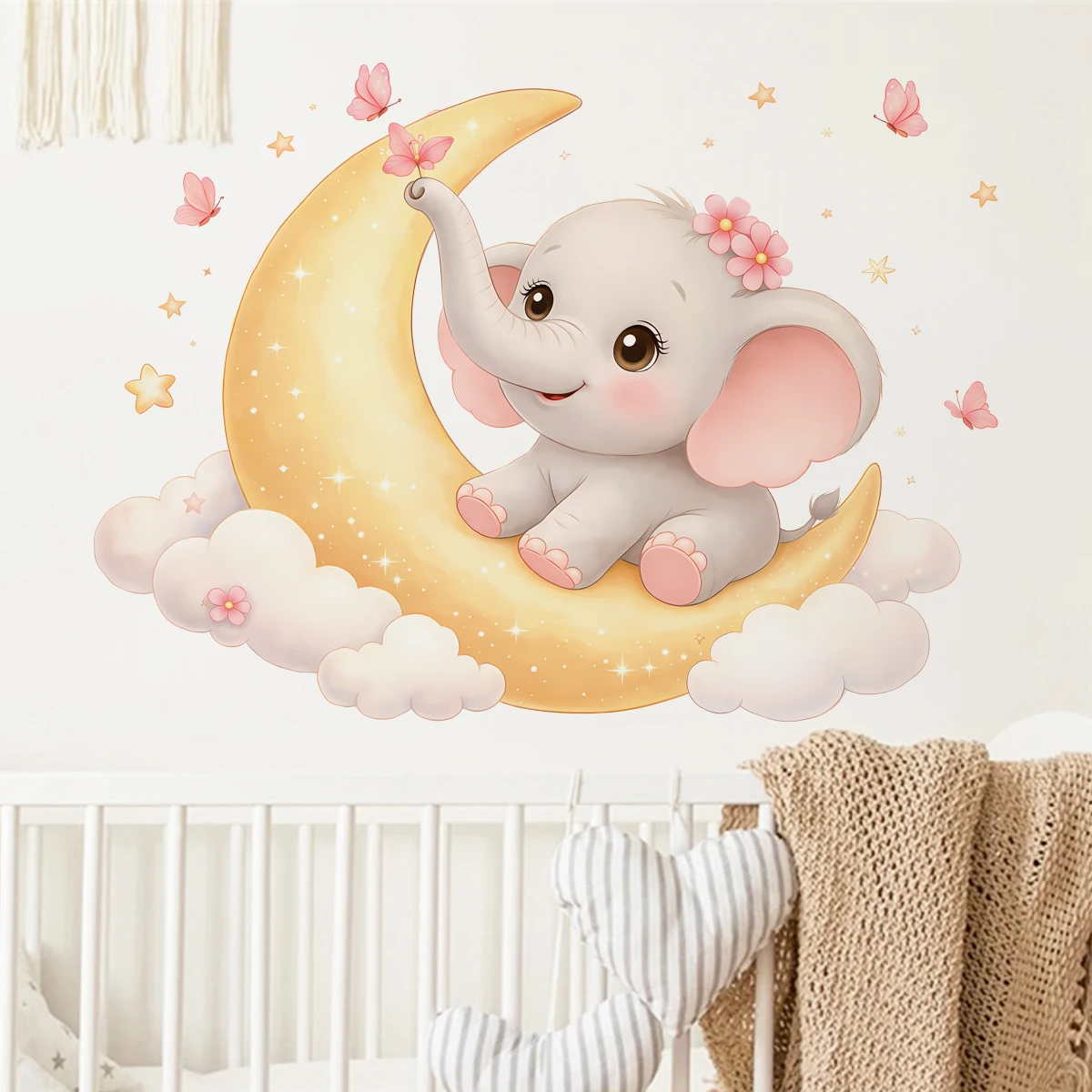 Pegatinas pared desmontables para guardería de niñas con luna - imagen 2