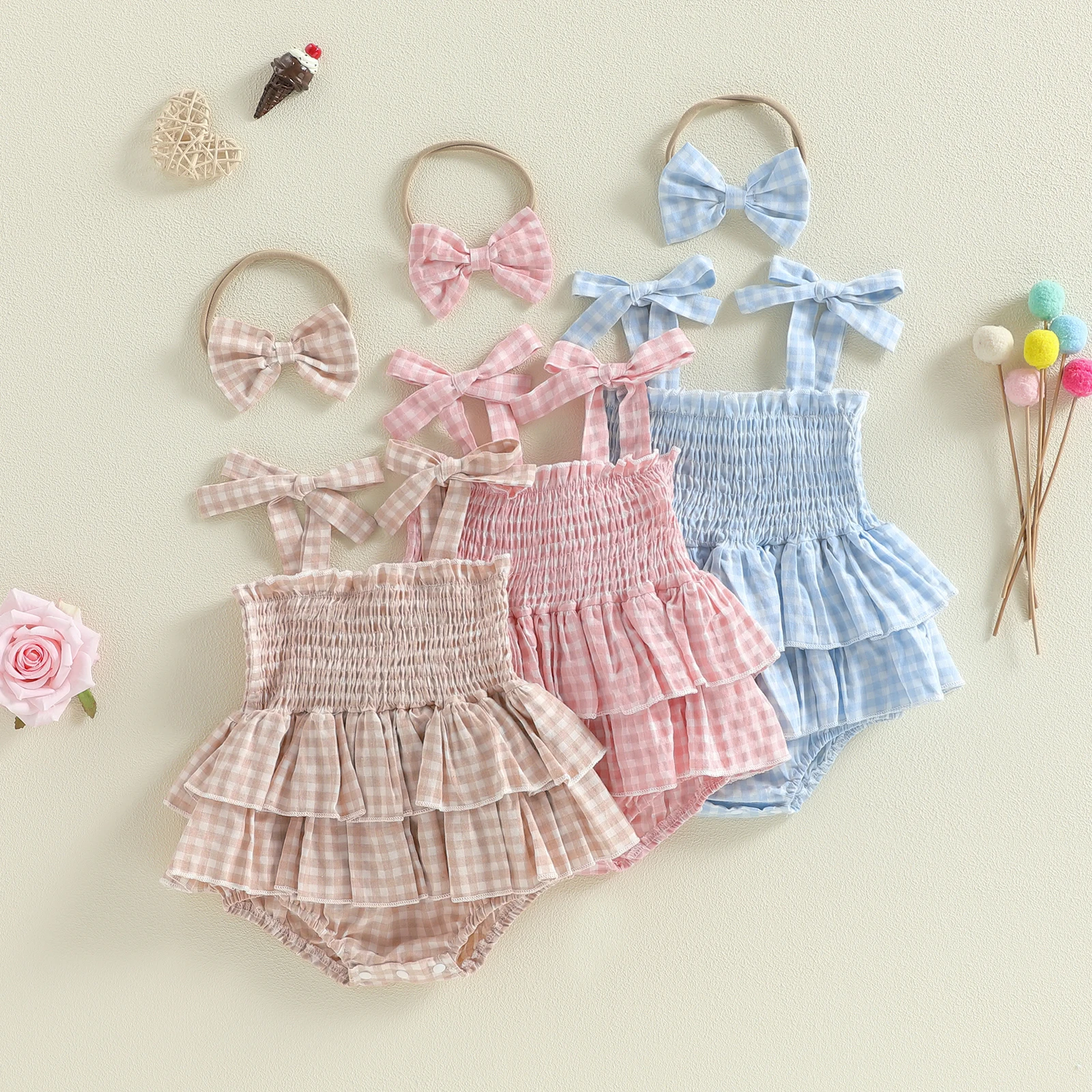 Tregren vestido mameluco sin mangas de verano con cuadros y volantes - imagen 4