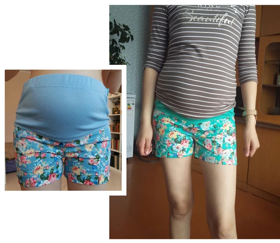 Estampado floral colorido en pantalón de maternidad