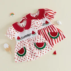 Tregren Vestido de verano bebé niña con estampado de sandía y puntos